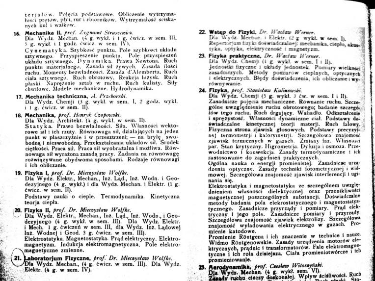 Rys. 11 Fragment programu Politechniki Warszawskiej w roku akad. 1925/26