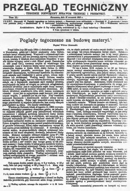 Rys. 7. Artykuł profesora Biernackiego w "Przeglądzie Technicznym" z 1913 roku